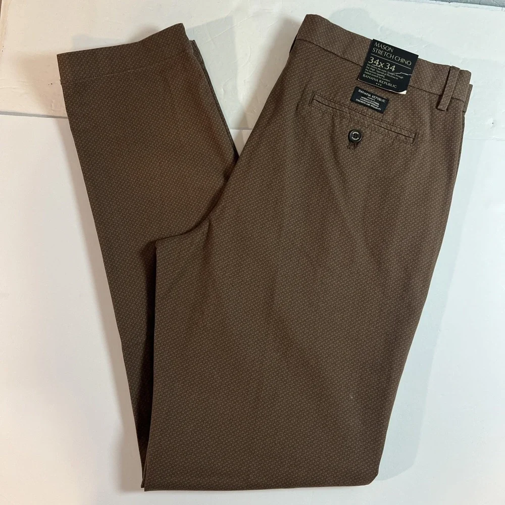 Banana Republic Mason Stretch Chino Pants Mens 34x34‎ Brown Tapered Fit Stretch